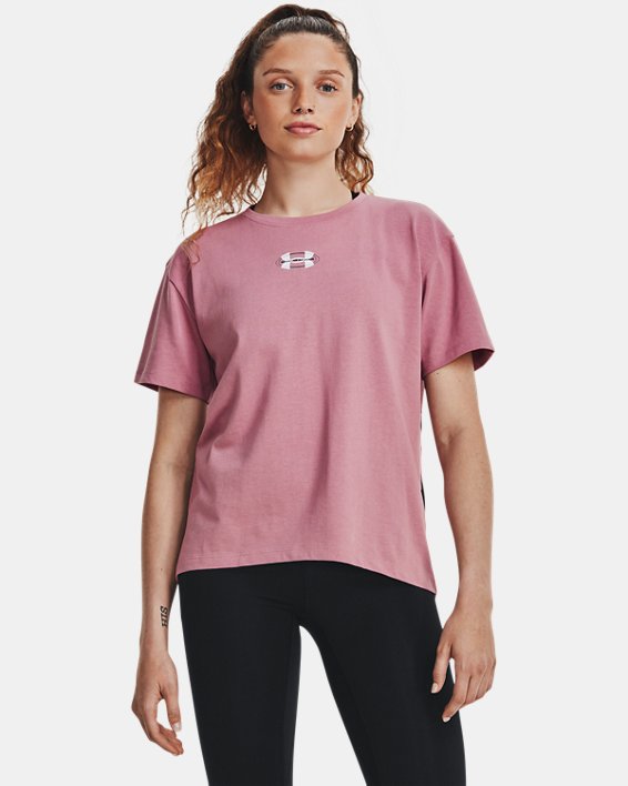 Women's UA Crest Heavyweight Short Sleeve in Pink image number 0